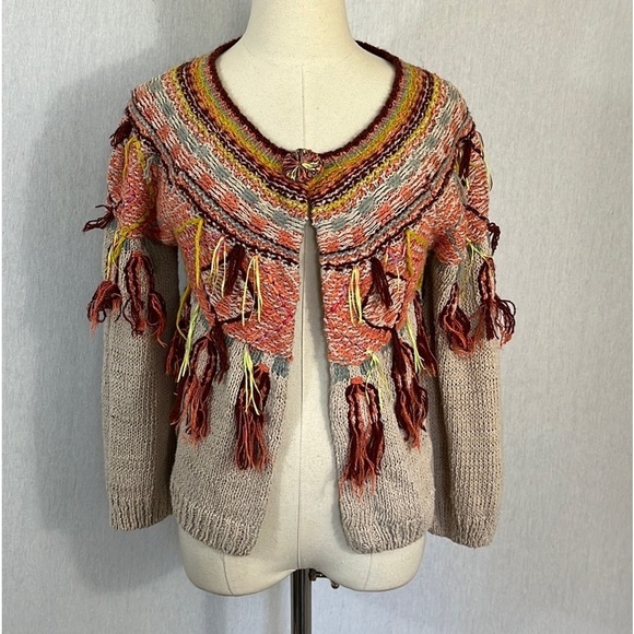 Anthro Moth Guajava tassel fringe cardigan - Picture 2 of 7